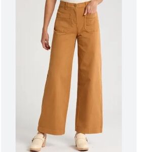 Nicole Miller Linen & Cotton Blend Wide Leg Stretch Patch Pocket Pants • NWT